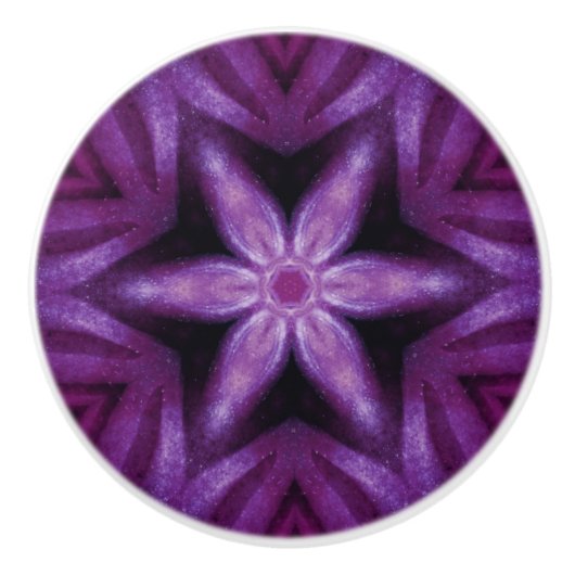 Paars Glitter Heart & Flower Kaleidoscope Pattern Keramische Knop (Voorkant)