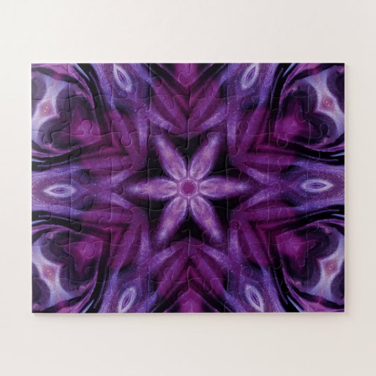 Paars Glitter Heart & Flower Kaleidoscope Pattern Legpuzzel (Horizontaal)