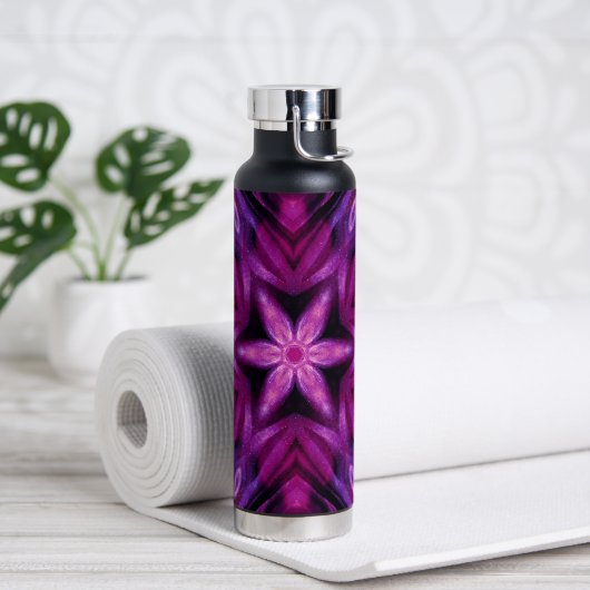 Paars Glitter Heart & Flower Kaleidoscope Pattern Waterfles (Yoga)