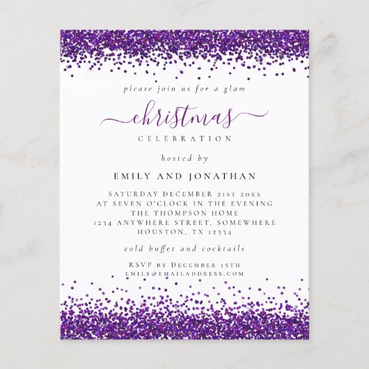 PAARS Glitter Kerstfeest Uitnodiging Wit Flyer (Voorkant)