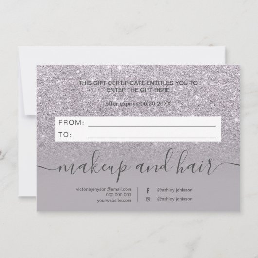 Paars glitter lavender ombre gift certificate (Achterkant)