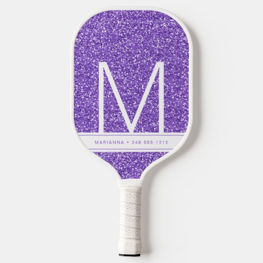 Paars Glitter Monogram Initiaal Gepersonaliseerd Pickleball Paddle (Achterkant)