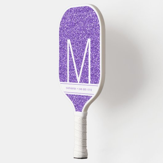 Paars Glitter Monogram Initiaal Gepersonaliseerd Pickleball Paddle (Links)
