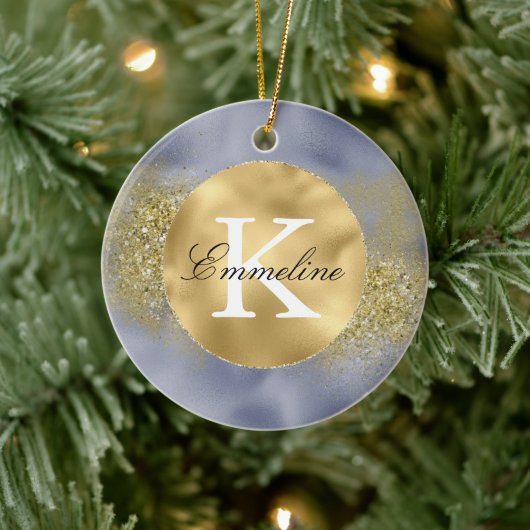 Paars Glitter Monogram Keramisch Ornament (Boom)