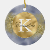Paars Glitter Monogram Keramisch Ornament (Voorkant)