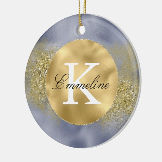 Paars Glitter Monogram Keramisch Ornament (Links)