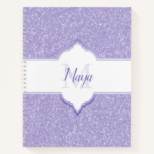 Paars Glitter Monogram Notitieboek (Voorkant)