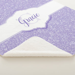 Paars Glitter Monogram Sherpa Blanket Deken
