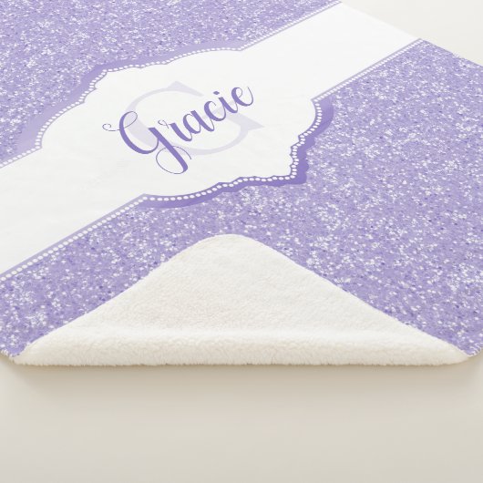 Paars Glitter Monogram Sherpa Blanket Deken (3/4)