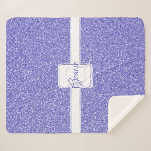 Paars Glitter Monogram Sherpa Blanket Sherpa Deken (Voorkant (horizontaal))