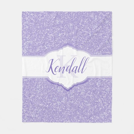 Paars Glitter Monogram Throw Blanket Fleece Deken (Voorkant)
