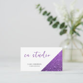 Paars Glitter Monogram Visitekaartje (Staand voorkant)