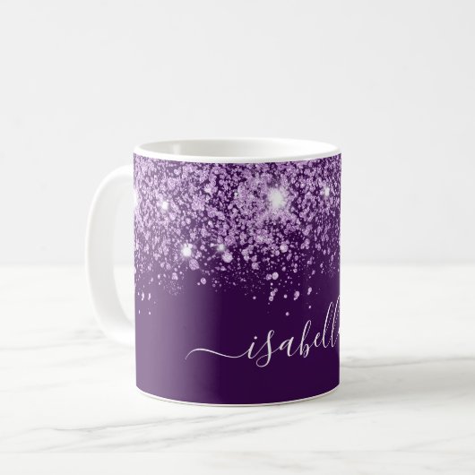Paars glitter-naamscript koffiemok (Voorkant links)