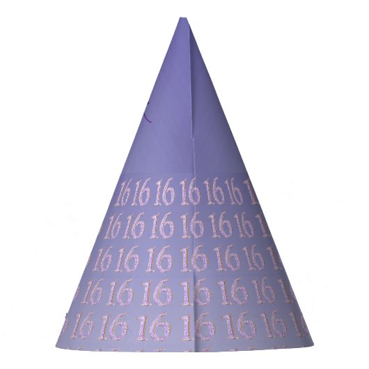 Paars Glitter-nummer 16, 16-jarig jubileum Feesthoedjes (Achterkant)