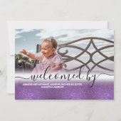 Paars Glitter Ombre Birth Foto Collage Aankondiging (Achterkant)