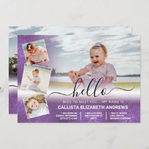 Paars Glitter Ombre Birth Foto Collage Aankondiging