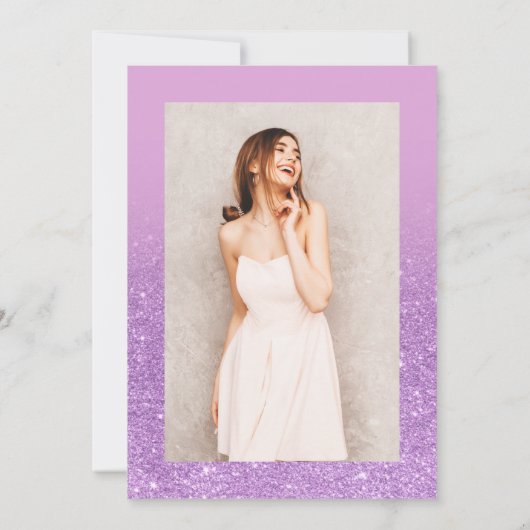 Paars glitter ombre sparkles chic script Dertien Kaart (Achterkant)