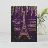 Paars Glitter Paris Afstuderen Eiffeltoren Kaart (Staand voorkant)