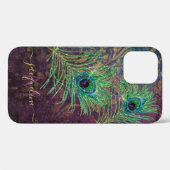 Paars Glitter Peacock Feathers Elegant Monogram Case-Mate iPhone Case (Achterkant (horizontaal))