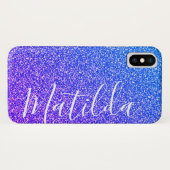 Paars Glitter Personalizationnaamscript Case-Mate iPhone Case (Achterkant (horizontaal))