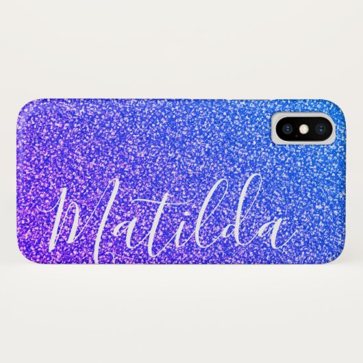 Paars Glitter Personalizationnaamscript Case-Mate iPhone Case (Achterkant (horizontaal))