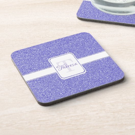 Paars Glitter Personalized Plastic Onderzetter (Linkerzijde)