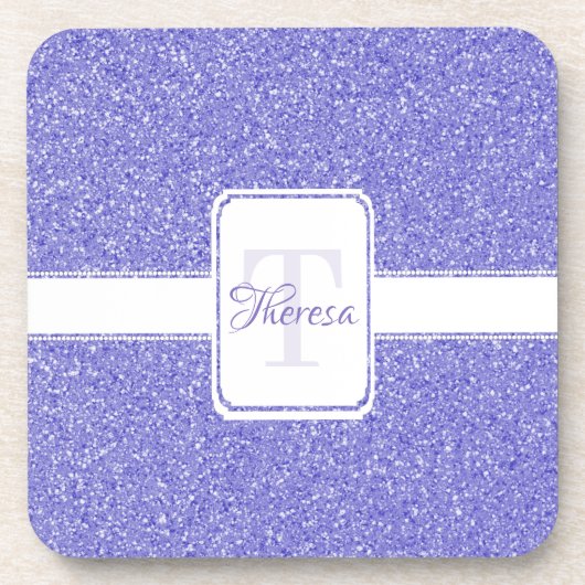 Paars Glitter Personalized Plastic Onderzetter (Voorkant)