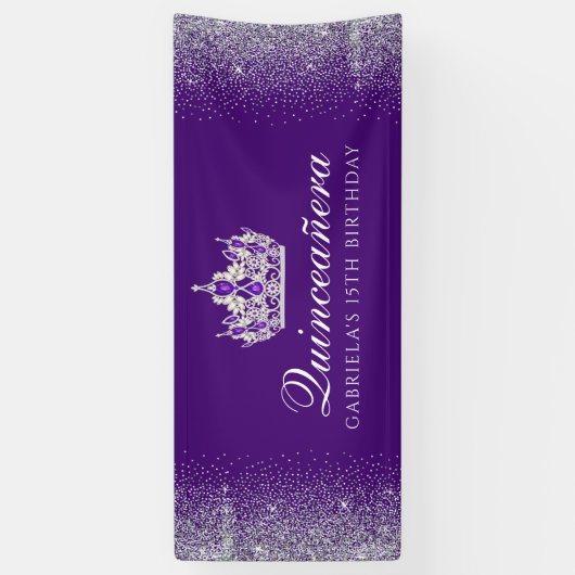 Paars, Glitter Quinceanera Spandoek (Verticaal)