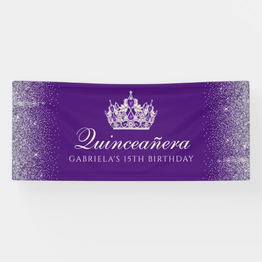 Paars, Glitter Quinceanera Spandoek (Horizontaal)