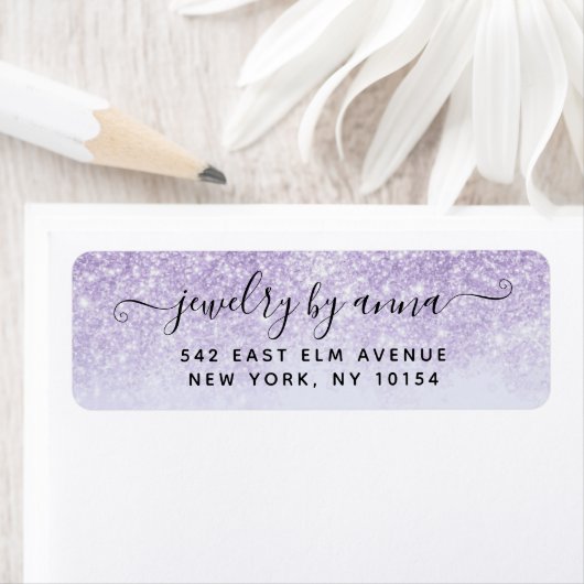 Paars Glitter Return Address Label (Insitu)