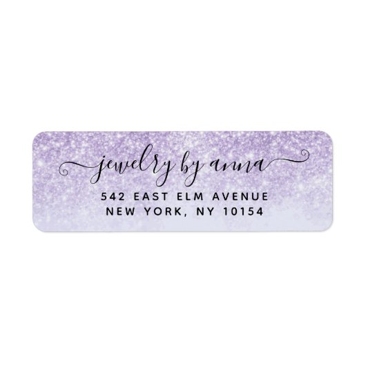 Paars Glitter Return Address Label (Voorkant)