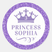 Paars Glitter Royal Princess Favor Sticker Label (Voorkant)