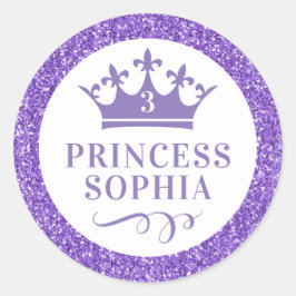 Paars Glitter Royal Princess Favor Sticker Label