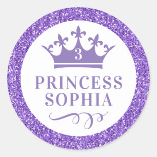 Paars Glitter Royal Princess Favor Sticker Label