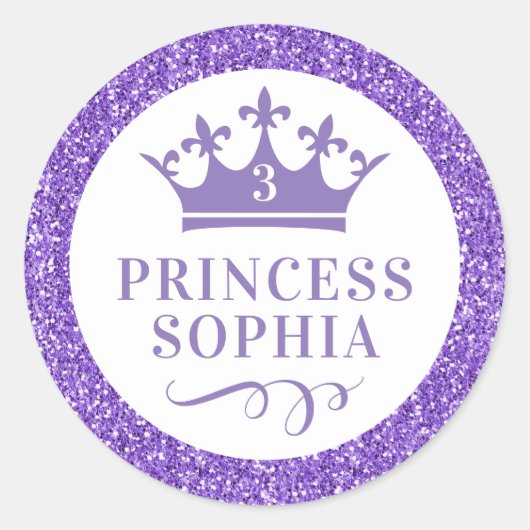 Paars Glitter Royal Princess Favor Sticker Label (Voorkant)
