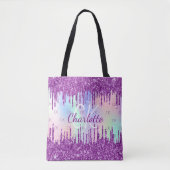 Paars glitter roze holografisch aangepast monogram tote bag (Voorkant)
