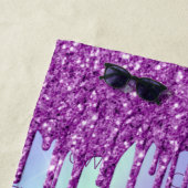 Paars glitter roze holografisch monogram strandlaken (In situ)