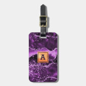 Paars glitter roze marmer goud bagagelabel (Voorkant verticaal)