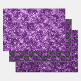 Paars Glitter Schedel Halloween Patroon Ontwerp Inpakpapier Vel