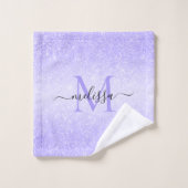 Paars Glitter Script Name Monogram Bad Handdoek (Wasdoekje)
