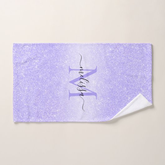 Paars Glitter Script Name Monogram Bad Handdoek (Handdoek)