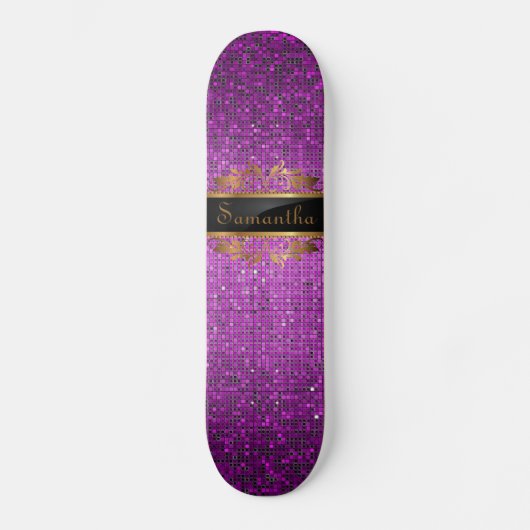 Paars Glitter Sequin Disco Glitz Comp Skateboard (Voorkant)