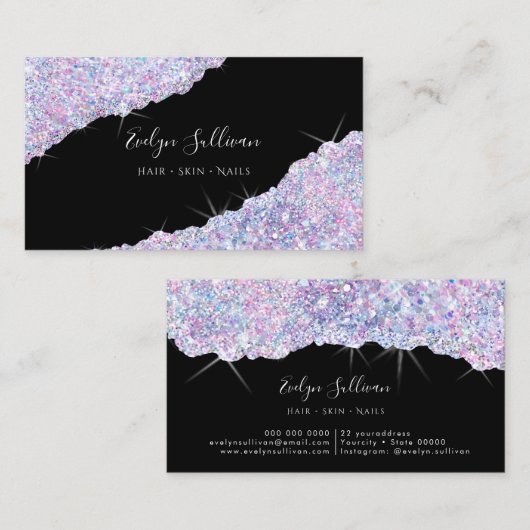 paars Glitter Sequin Visitekaartje (Voorkant / Achterkant)