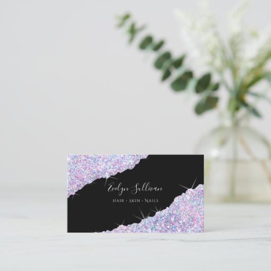 paars Glitter Sequin Visitekaartje (Staand voorkant)