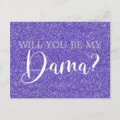 Paars Glitter Sparkle Quinceanera Dama Voorstel Uitnodiging Briefkaart (Voorkant)