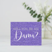 Paars Glitter Sparkle Quinceanera Dama Voorstel Uitnodiging Briefkaart (Staand voorkant)