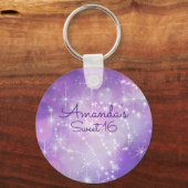 Paars, glitter, sparkle, zoete zestien veter sleutelhanger (Voorkant)