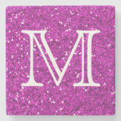 Paars Glitter Square Monogram Gepersonaliseerd Stenen Onderzetter (Voorkant)