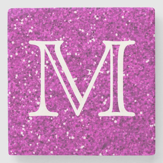 Paars Glitter Square Monogram Gepersonaliseerd Stenen Onderzetter (Voorkant)