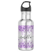 Paars glitter-stofnaamscript elegant waterfles (Voorkant)
